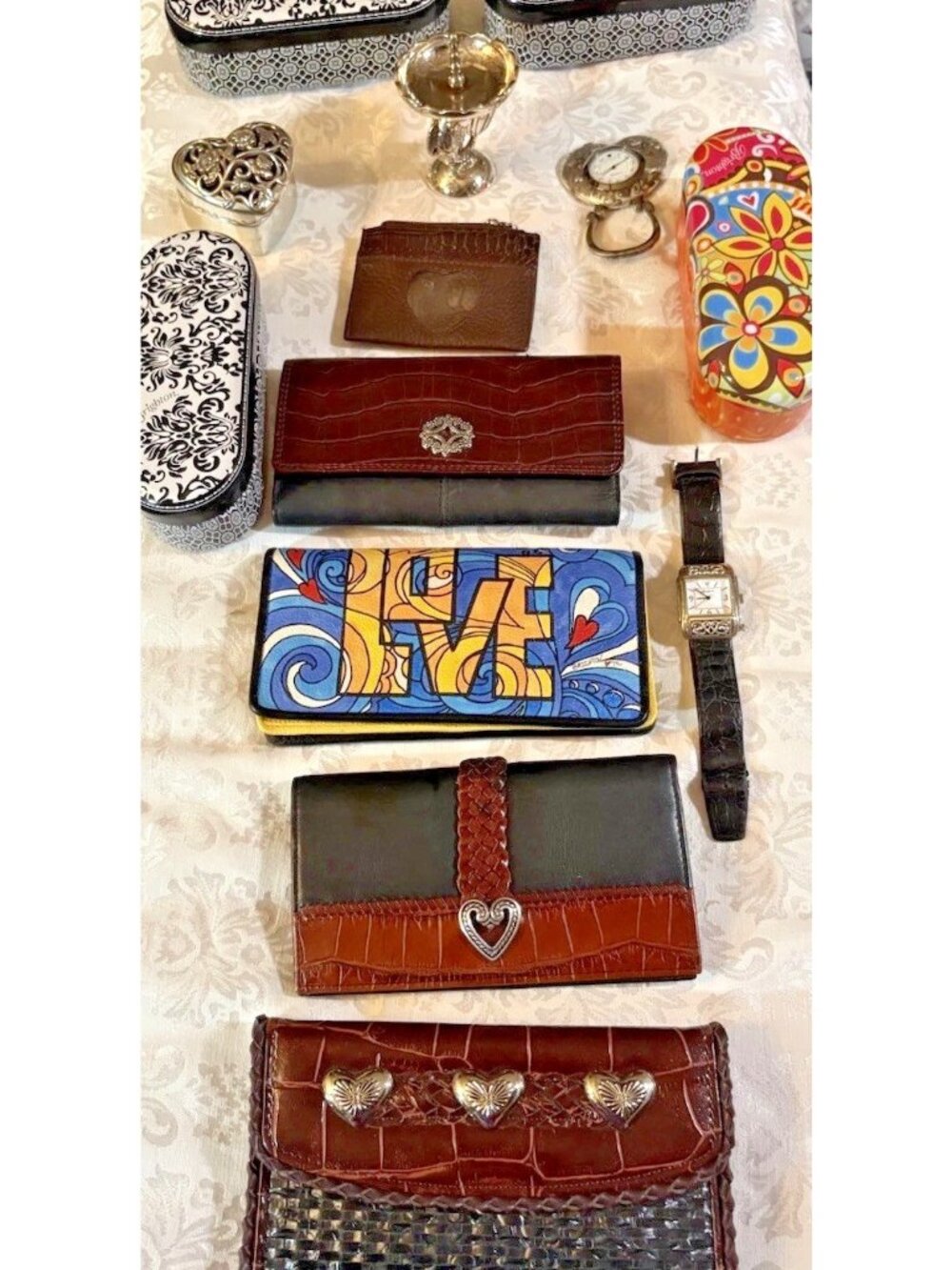 Brighton Lot 13 Collectible Wallets Watch Jewelry Box Ring Silver Leather
